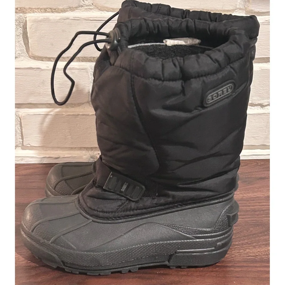Sorel‎ Snow Pack Kids Black Winter Snow Boots Size 3 Insulated Waterproof Sled